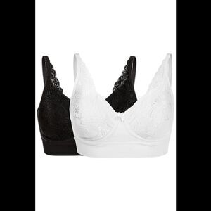 Rhonda Shear Women's 2pk No Wire UW Bra w/ Lace Black/White -
